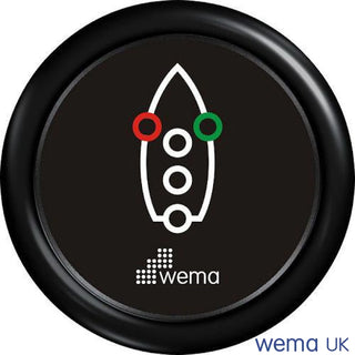 Circular black button with Wema branding and rocket icon for LED navigation light gauge