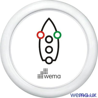 Circular white Wema Navigation Light Gauge featuring a rocket ship icon for LED navigation