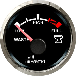 Waste tank level gauge with indicators for NMEA2000 - 52mm gauges, showing levels