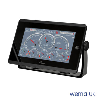 Marine instrument display with gauges on a Wema NMEA2000 7’’ Colour TFT Touchscreen