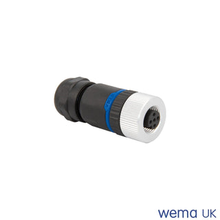 Cylindrical NMEA2000 Field Connector with black, blue, and white sections for custom length NMEA2000 cables