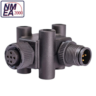 Black NMEA2000 L-Connector adapter with multiple ports for tight spaces, reduce stress