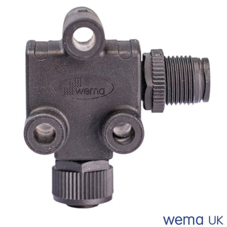 Black plastic NMEA2000 - L-Connector with ports for tight spaces to reduce stress