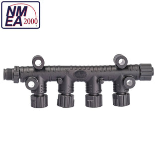 Four-way valve manifold with adjustable connectors for NMEA2000 Multi-Port T-Connector
