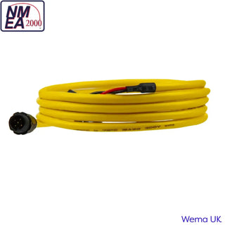 Yellow NMEA2000 power cable with flexible tinned connectors coiled for easy storage
