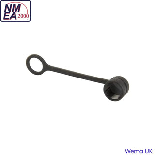 Black plastic dust cap with rubber strap to seal unused connectors for NMEA2000 protection