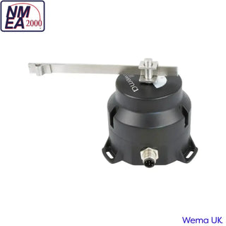 Cylindrical black Rudder Indicator Sender with metal arm and connector port
