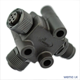 Gray plastic NMEA2000 T-Connector for adding components to NMEA2000 network