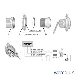 Technical diagram of a camera lens highlighting components for an Oil Pressure Gauge