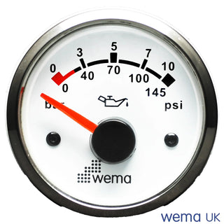 Oil Pressure Gauge displaying 0-10 bar with white face and red indicator needle