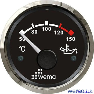 Circular Oil Temperature Gauge with black face and white markings for engine oil temperature