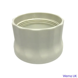 White ceramic replacement gauge back ring with threaded top and curved sides