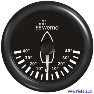 Circular marine clinometer gauge displaying tilt angles for ROD-5 Rudder Indicator Gauge