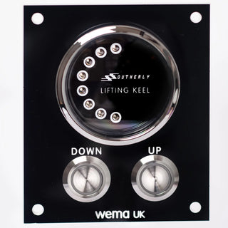 Control panel for Southerly Lifting Keel with up/down buttons and LED indicators