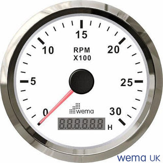 Wema Tachometer with LCD hour meter showing engine RPM up to 3000 in a 0-8K tachometer