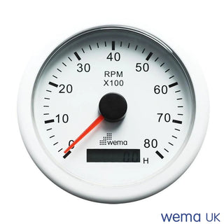 Circular Wema Tachometer with Hourmeter displaying 0-8K RPM and red indicator needle