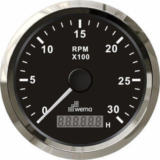 Wema Tachometer with Hourmeter showing engine RPM and hours of operation on LCD