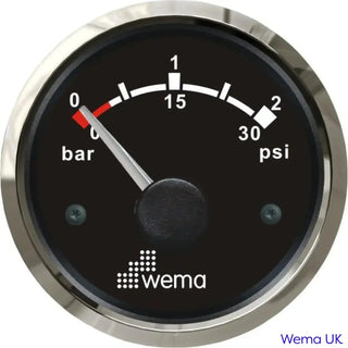 Pressure gauge with dual bar and psi scales by Wema for turbo pressure gauge