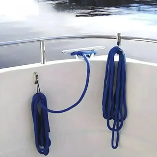 Blue suction cup hook with rope loops for the Universal Rope Hanger for Boats