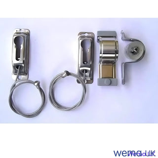 Metal key fob components for Universal Rope Hanger for Boats on white surface