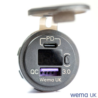USB Charging Port with PD and QC 3.0 labeled Wema UK in USB Charging Port & Voltmeter