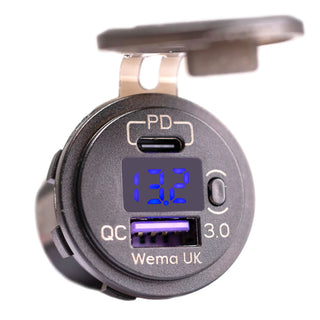 USB charging port with digital voltmeter for vehicles, Wema USB charging solution