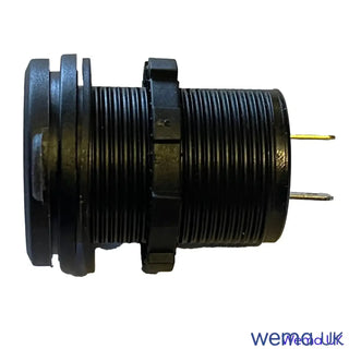 Black cylindrical electrical connector for Wema USB Charging and Voltmeter with prongs