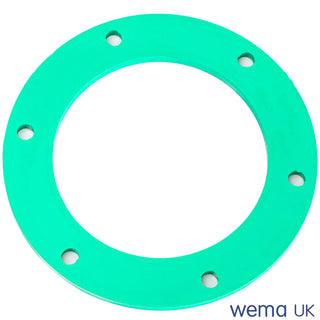 Bright turquoise Viton gasket with six holes, ideal for replacement Viton O’Rings