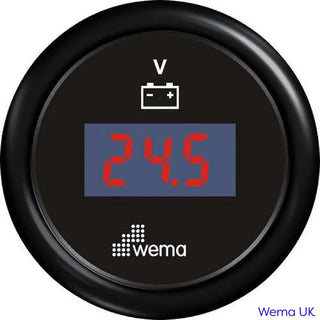 Digital voltmeter gauge displaying 24.5 volts on Wema Voltmeter Gauge with IP67 rating