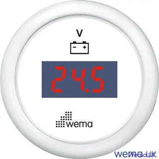 Digital Voltmeter Gauge displaying 24.5 volts in a white frame, IP67 rated Wema Voltmeter Gauge