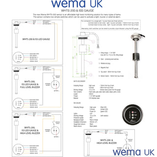 Technical diagram of Wema WHTS-200 High Level Sender wiring schematics and specs
